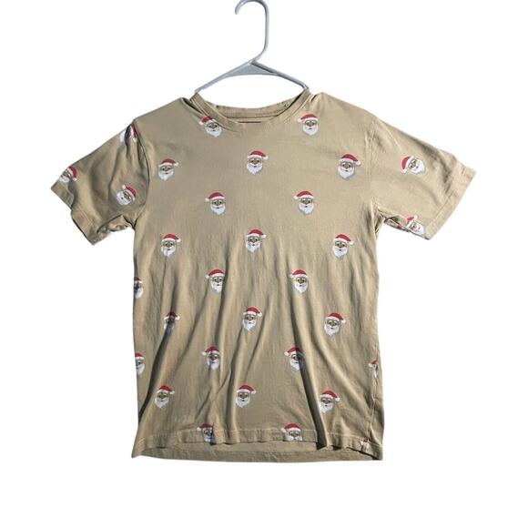 Cactus Boys T-Shirt - Sz 13–14  (Fits 10–12) - Tan Santa Print Festive - EUC - Picture 1 of 5